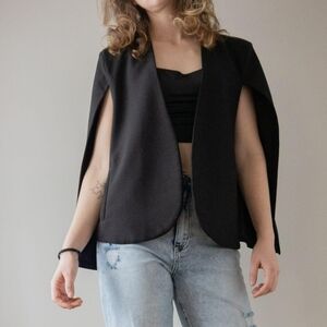 BLVD Black Tailored Preppy Quiet Luxury Elevated Classic Minimalist Cape Blazer